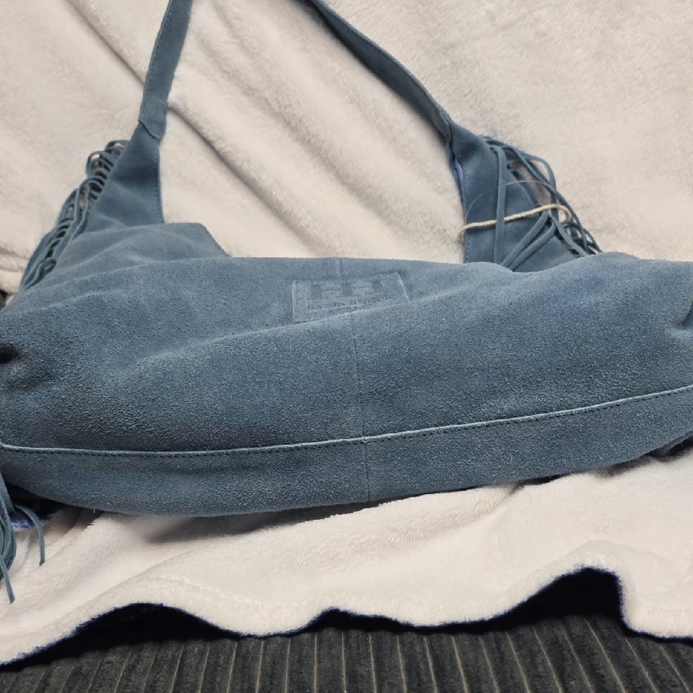 Haute Hippie Blue Fringe Suede Hobo Bag - Picture 4 of 6